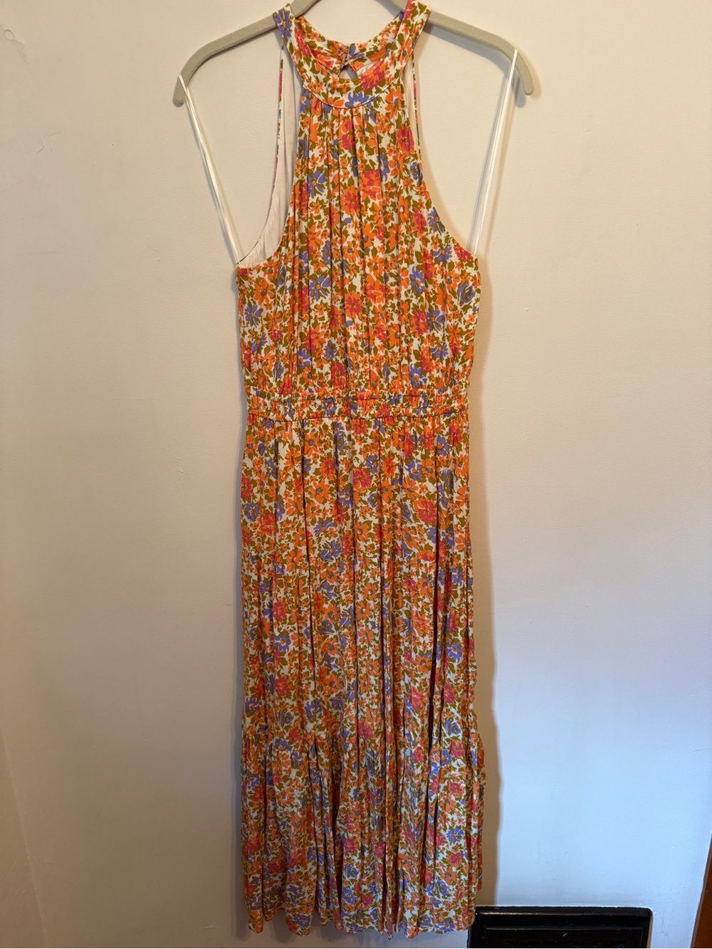 Lost + Wander Orange, Purple and Green Floral Halter Maxi Dress NWT
